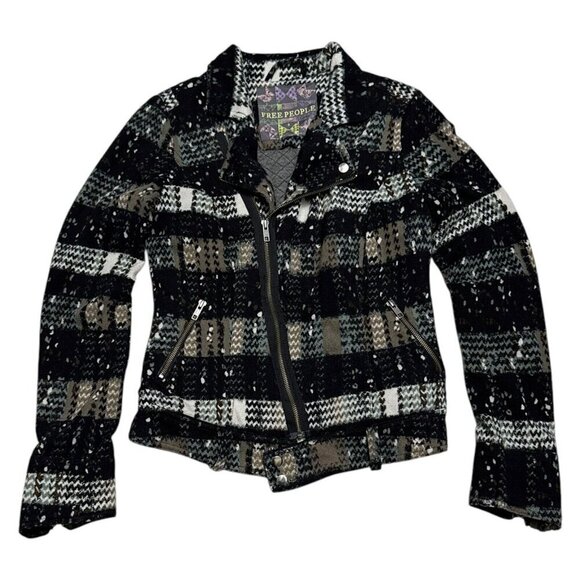FREE PEOPLE Soft Flannel Plaid Full Zip Designer Light Jacket Womens Size 6 - Picture 1 of 6